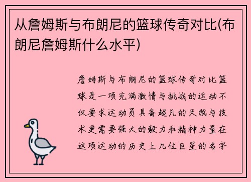 从詹姆斯与布朗尼的篮球传奇对比(布朗尼詹姆斯什么水平)